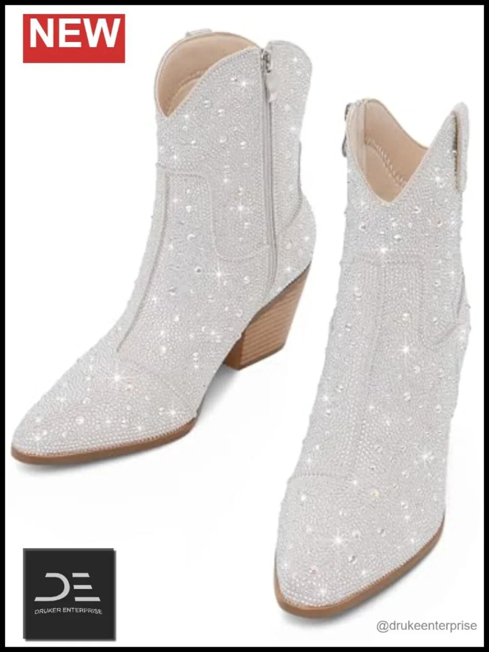 Rhinestone Cowgirl Boots Sparkly Ankle Boots for Women